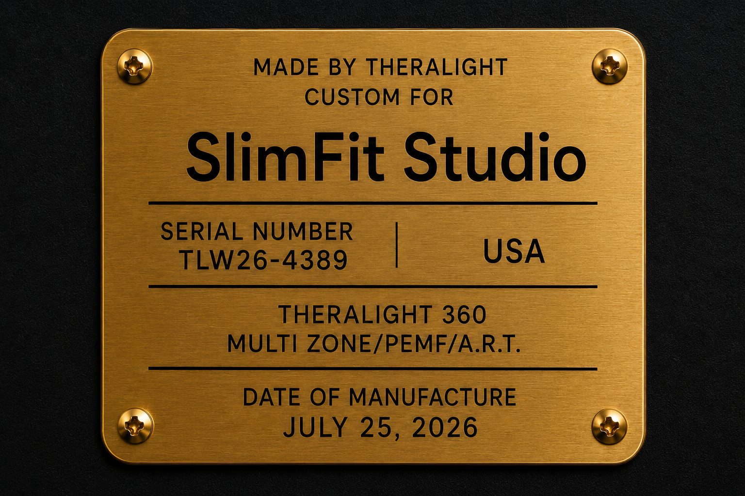 Custom engraved Multi-Zone 360 plaque for SlimFit Studio